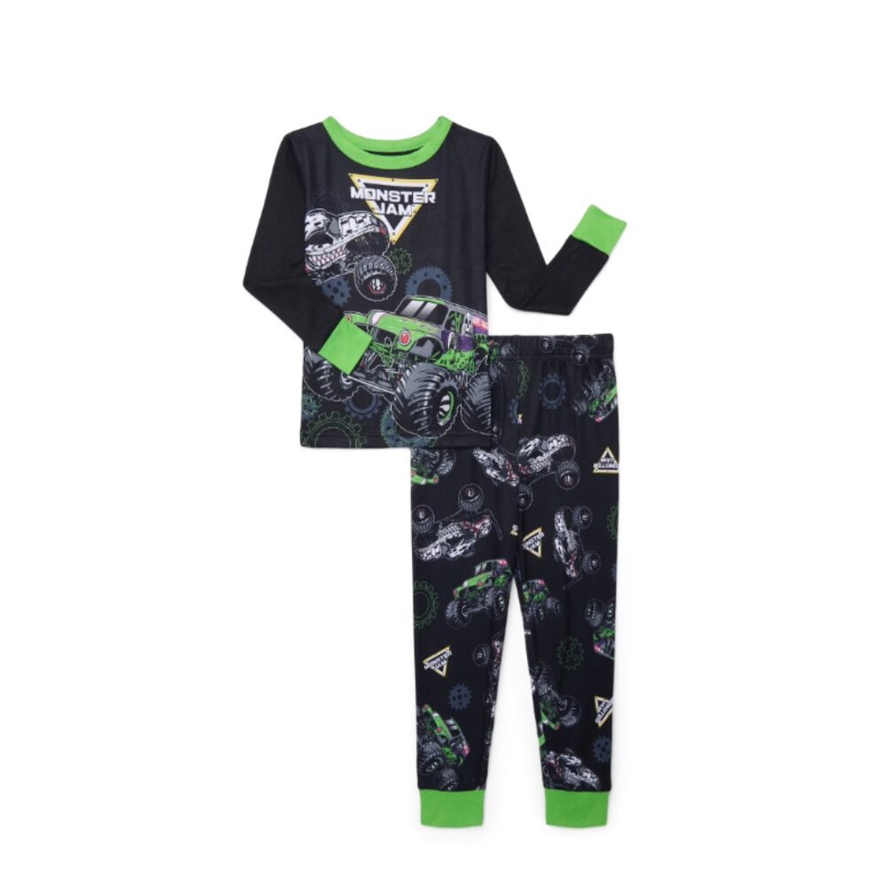 Monster Jam Boys 2-Piece Long Sleeve Tee Pajama Set (Size 4)